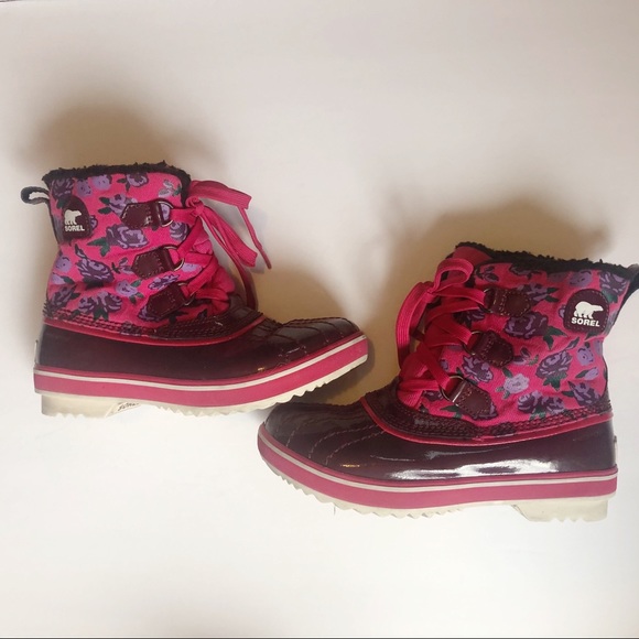 SOREL Tivoli Pink Carnation Floral Winter Boots - Picture 2 of 8
